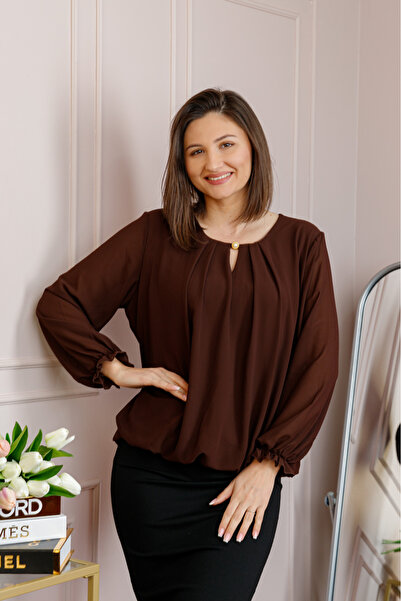 OEM Bluza eleganta dama Sheila din voal cu captuseala - Maro