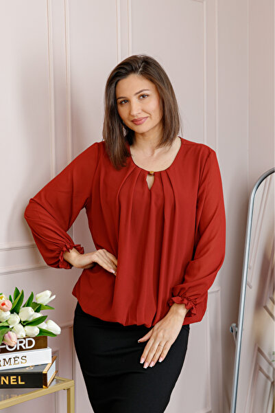 OEM Bluza eleganta dama Sheila din voal cu captuseala - Rosu grena
