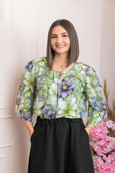 OEM Bluza eleganta Anastasia cu imprimeuri florale - Verde crud