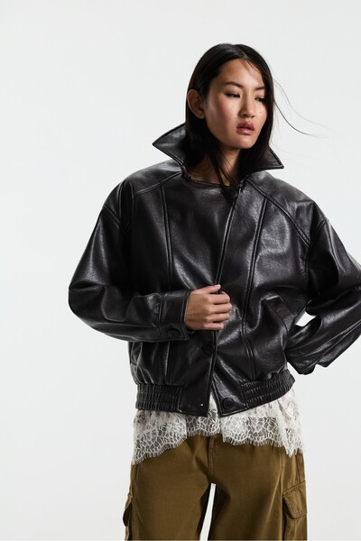 LEFTIES Kürk yakalı oversize bomber ceket