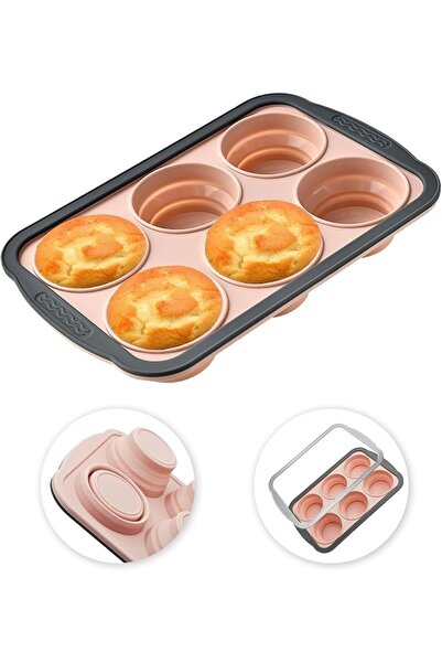 Yelajoy Pink Silicone Muffin Pan, 6 Cup Silicone Muffin Pan, Nonstick Cupcake...