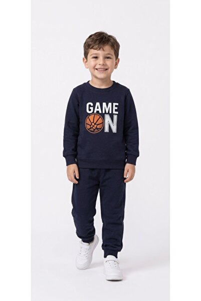 Erkek Çocuk Lacivert Game On Baskılı 3 İplik Pamuklu Takım