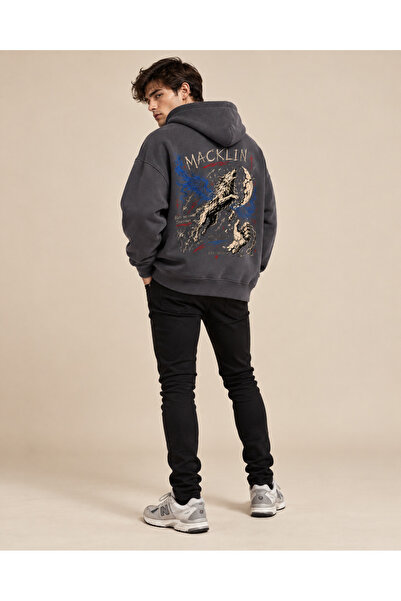 macklin Unisex Women's and Men's Wolf Shadow Design Text Printed Oversize 3 T...