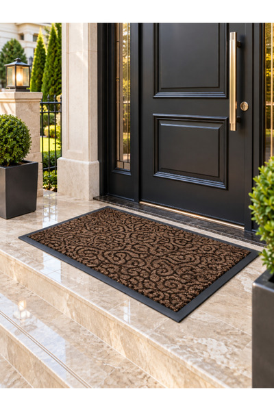 Ehil Halı Kahve Rengi Sarmaşık Desenli Kapı Önü Paspası 60x80