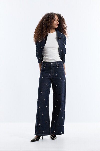 LEFTIES Zımbalı geniş paça jean