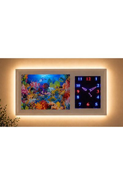 odjas Ceas LED decorativ cu acvariu animat si pesti colorati in miscare si lu...