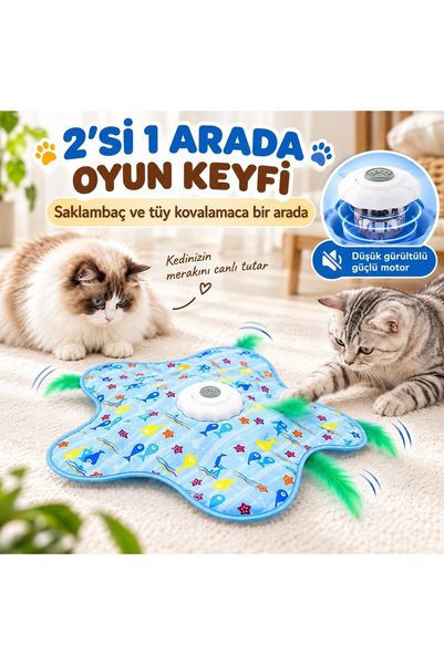 Duffa İnteraktif Kedi Oyuncağı - Otomatik Hareketli Tüy, Saklambaç Oyun Matı - 3 Modlu, Dokunmatik Aktivas