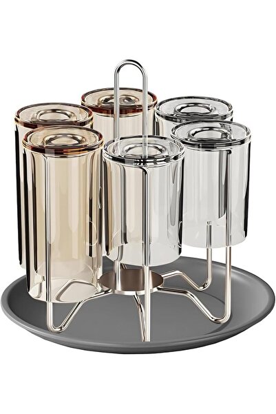 Paporich 6 Mugs Stainless Steel Cup Drying Rack with Drip Tray, Multi-Functio...