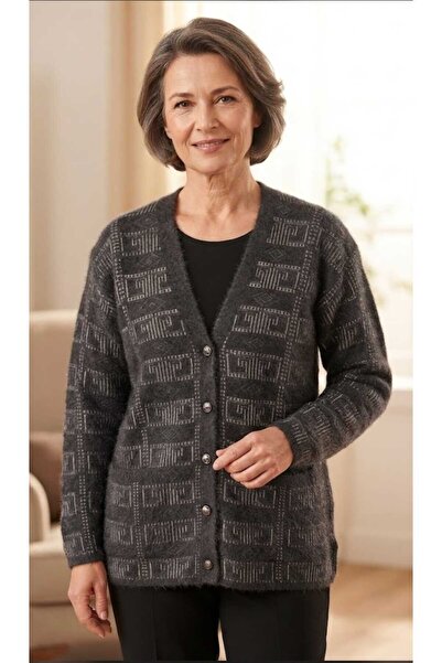güncüoğlu Length 70cm Buttoned Pocketed Beard Knitted Tricot Cardigan