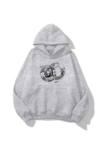 K KOZZ STYLE Unisex 3 Thread Cotton Grey DiscoBall Print Loose Fit Φούτερ με ...
