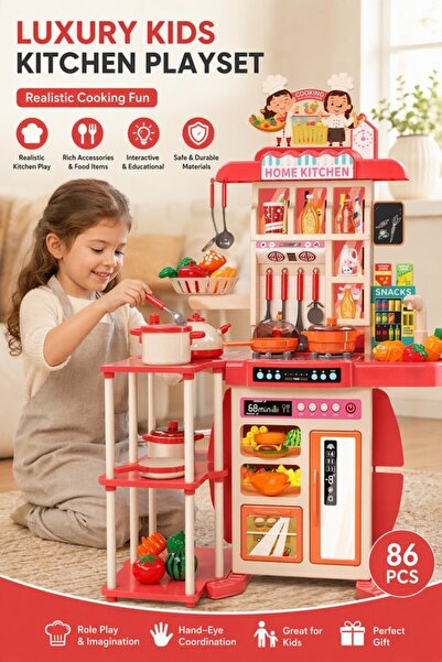 Generic 86 Pcs Abs Electronic Kitchen Playset Light Sound Running Water Sink ...