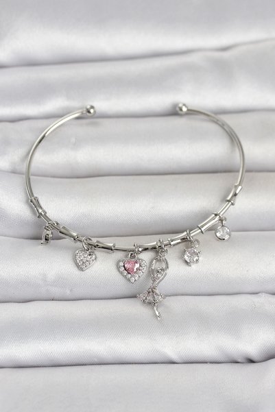 Lovesta Home Brass Silver Color Ballerina Detail Charm Women's Bracelet Tj-Bb...