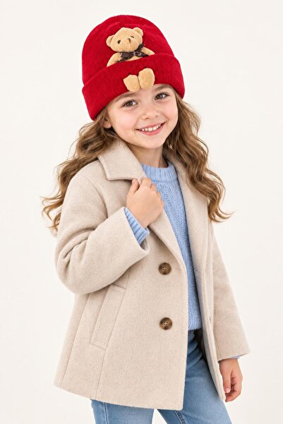Wearflawless قبعة أطفال حمراء مزينة بدب أحمر، قبعة شتوية دافئة للجنسين، مناسب...