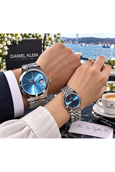 Daniel Klein ساعة يد للزوجين أنيقة بقرص خاص وسوار من الفولاذ المقاوم للصدأ من...