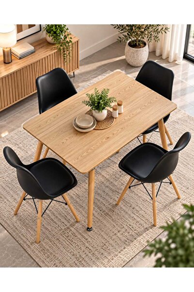 TrentonGCC Modern Dining Table Set with 4 Chairs – Black Rectangular Dining T...