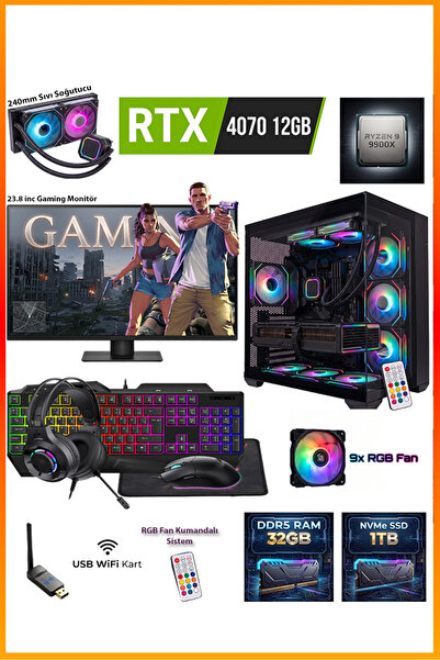COMLOJI GA-Deluxe RTX 4070 12GB Ryzen 9 9900X 32GB DDR5 1TB M.2 Sıvı Soğutmal...