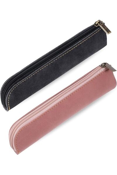 Psyqtsuary Leather Pencil Pouch, 2 Pcs Slim Pencil Case Portable Small Pencil...