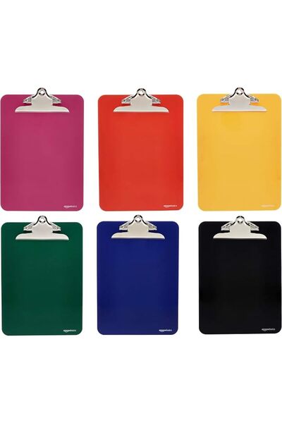 Amazon basics Plastic Clipboards with Metal Clip, Assorted Colors, Pack of 6