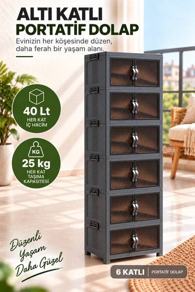 EVONİTA 6 Katlı Portatif Organizer Dolap – 240 LT