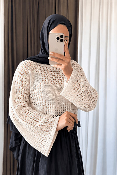 Hepsi Moda Büyük Kalpli Ajurlu Kazak - Ekru