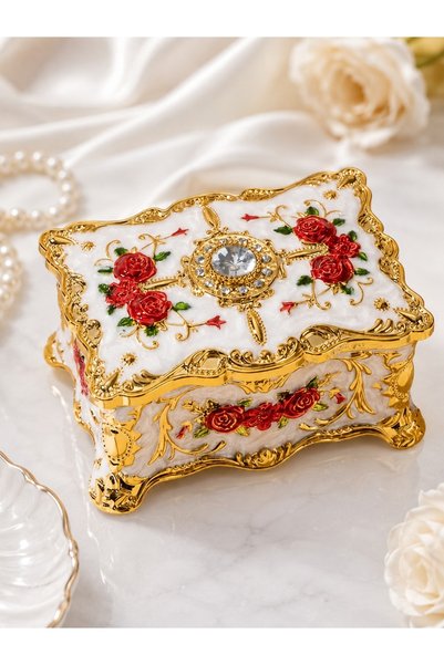 RM Cutie pentru Bijuterii Elegantă cu Design Floral și Detalii Aurii, Decorativă