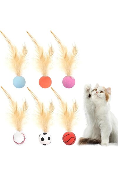 prota 6 PCS Cat Bouncy Ball With Feather, Bouncy Tails Cat Toys for Indoor Cats