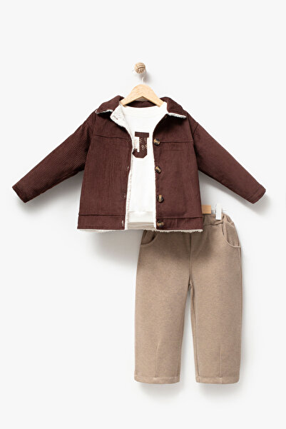 Jikko Baby Boy's Welsoft Lined Corduroy Jacket, Printed Sweatshirt and Trouse...