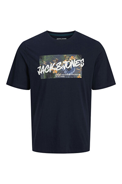 Jack & Jones Crew Neck Navy Blue Men's T-Shirt 12269324_Jjhawaii Shape Tee Ss...