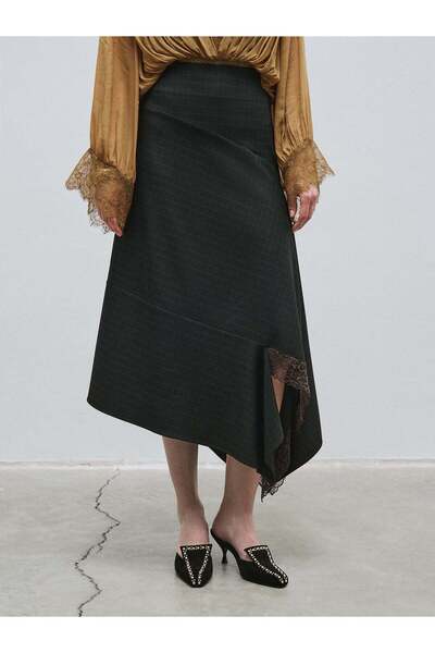 BAQA Asymmetrical Cut Checkered Skirt