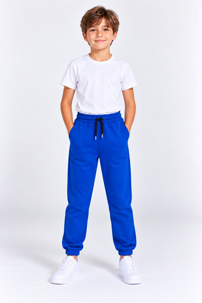 giyimpatik Boys' Cotton Jogger Sweatpants with Elastic Cuffs and Lace-Up Pockets