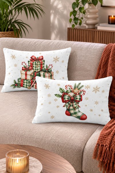 Home Yılbaşı Hediyeleri ve Çorap Figürlü Noel Temalı Kırlent Kılıfı - 2'li Di...