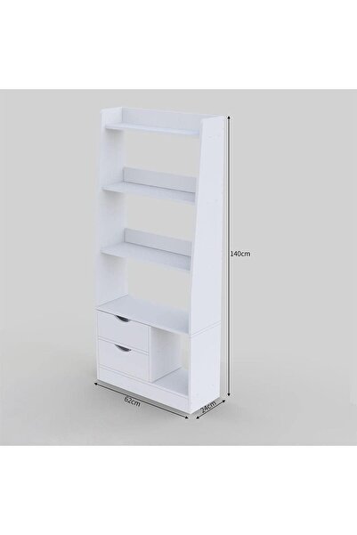 Modern home Salvatore Bookcase I 2-Tier Book Shelf Cabinet with Drawers I Modern Design Adjustable Wooden Book Organiser Cupboard I Space Saving Display Storage Rack for Home, Office - White