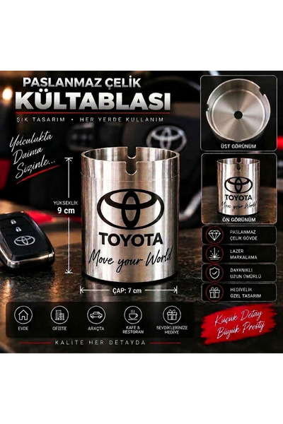 Homento 10'lu Toyota Temalı Paslanmaz Çelik Küllük – Lazer Markalama Özel Tasarım Oto Aksesuar ve Araba Tutkunlarına