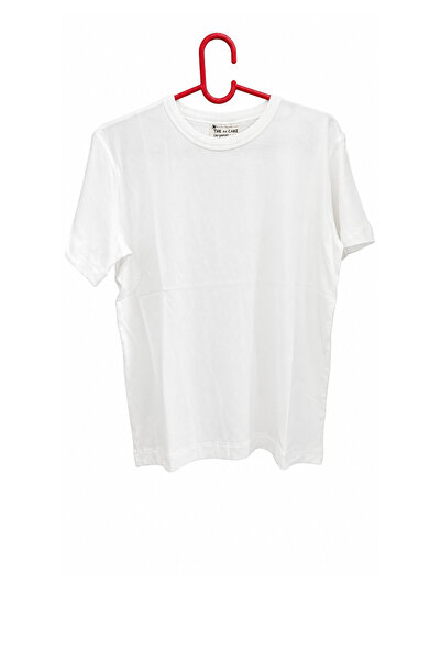 Kadın Beyaz Basic Oversize Bisiklet Yaka Tişört