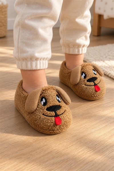 Platana Çocuk Unisex Köpek Figürlü Peluş Panduf Rahat Ev Ayakkabısı