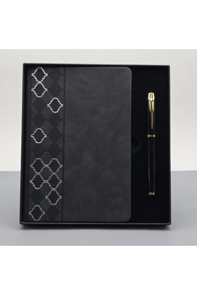 Lovesta Home Patterned Black Leather Notebook Pen Set
