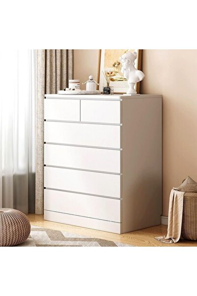 Modern home Kutis Modern 6 Drawer Tall White Dresser – Sleek Chest of Drawers...