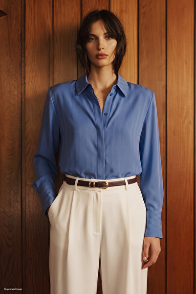 Sateen Stripe Patterned Shirt - Indigo