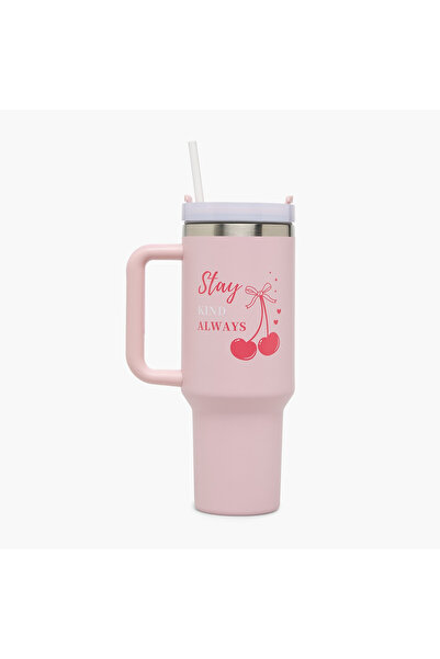 Lifestyle Slogan Print Double Wall Stainless Steel Tumbler with Handle