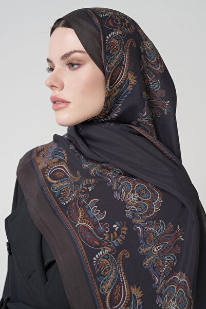 ED Scarf Floş Viskon Şal Sheer Desen - Acı Kahve