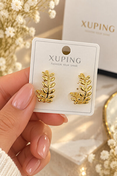 XUPİNGS JEWELRY Xuping Gold Color Leaf Twig Design Women's Earrings