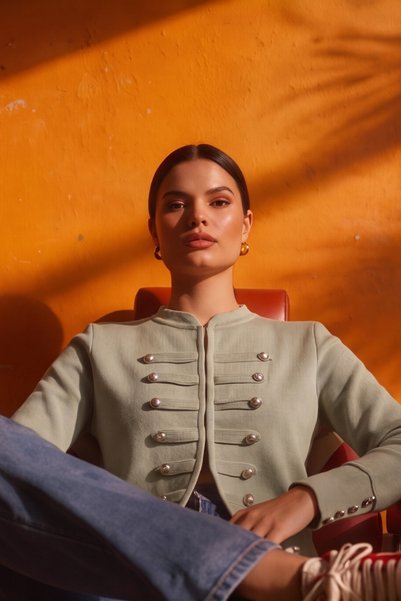 Ulino Gold Buttoned Stand Collar Knitwear Women's Napoleon Jacket