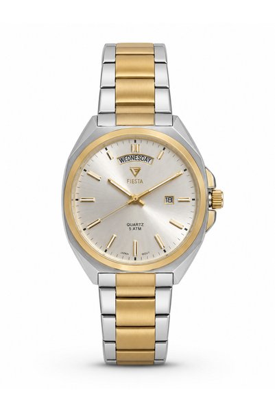 Fiesta Men's Day and Date Display 5 Atm Quartz Metal Band Wristwatch with 2 Y...