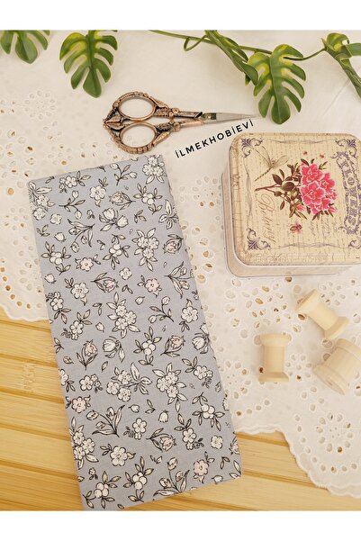 ilmekhobievi Fabric Poplin Floral Patterned Soft Blue 100% Cotton 50Cmx170Cm ...