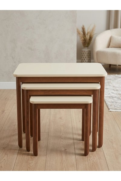 Viento Mobilya Cape Krem - Ceviz MDF 3'lü Zigon Sehpa Takımı