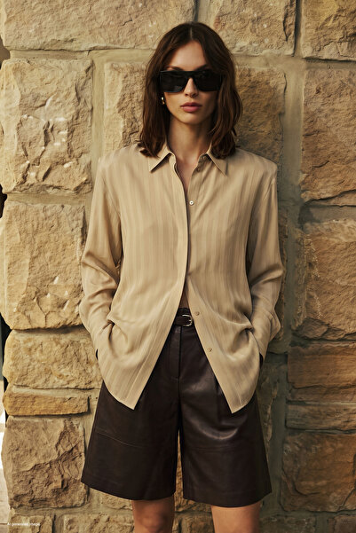 Sateen Striped Pattern Shirt - Beige