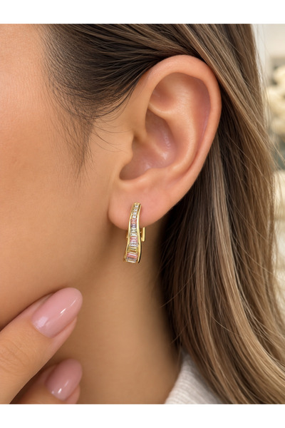 XUPİNGS JEWELRY Xuping Gold Color Baguette Stone Elegant Women's Earrings