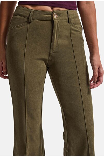 it's basic Women's Khaki Flare Fit Smooth Textured Stretchy Velvet Fabric Tro...
