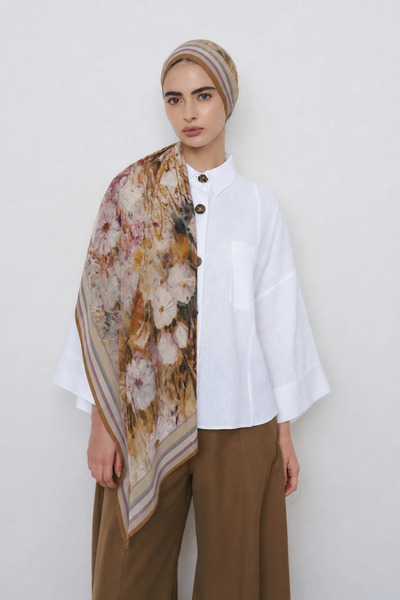 ED Scarf شال فيسكوز بنمط نباتي - أصفر