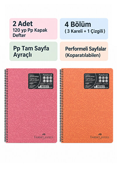 Faber Castell 2 Pieces 4-Section Faber Notebook 120 Pages. 3 Squares, 1 Line,...